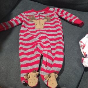 Striped Red and Gray Kids One Piece with Moose Design